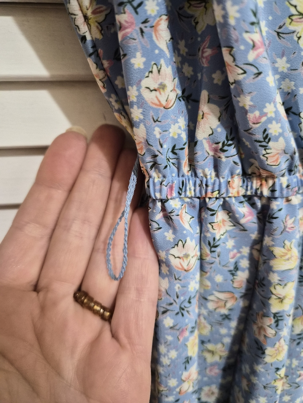 Vintage Leslie Fay Light Blue Floral Dress with Rose Border - Picture 6 of 6